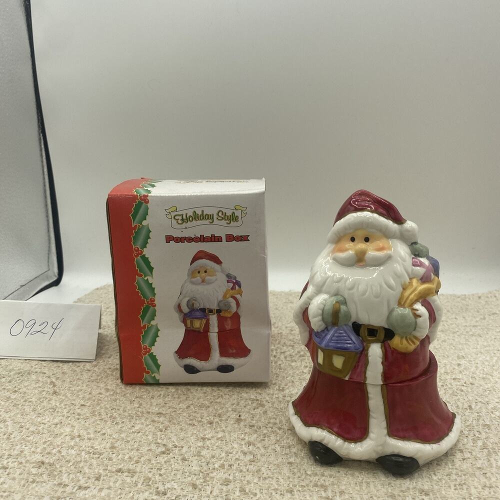 Vintage Holiday Style Santa Trinket Box Holiday Christmas Approximately 6” Tall